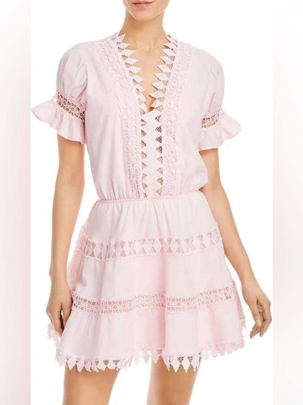 Peixoto Ora Pale Pink Lace-Trim Mini Dress